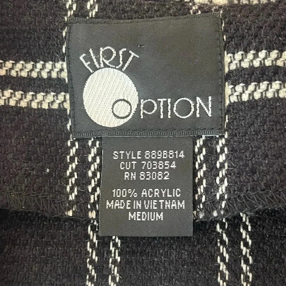 First option black white checkered plaid blazer fringe collared size medium - Picture 6 of 6